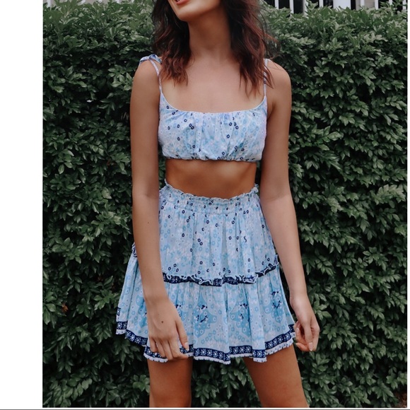 Princess Polly Blue Floral Skirt Set Size 6 - Picture 1 of 14